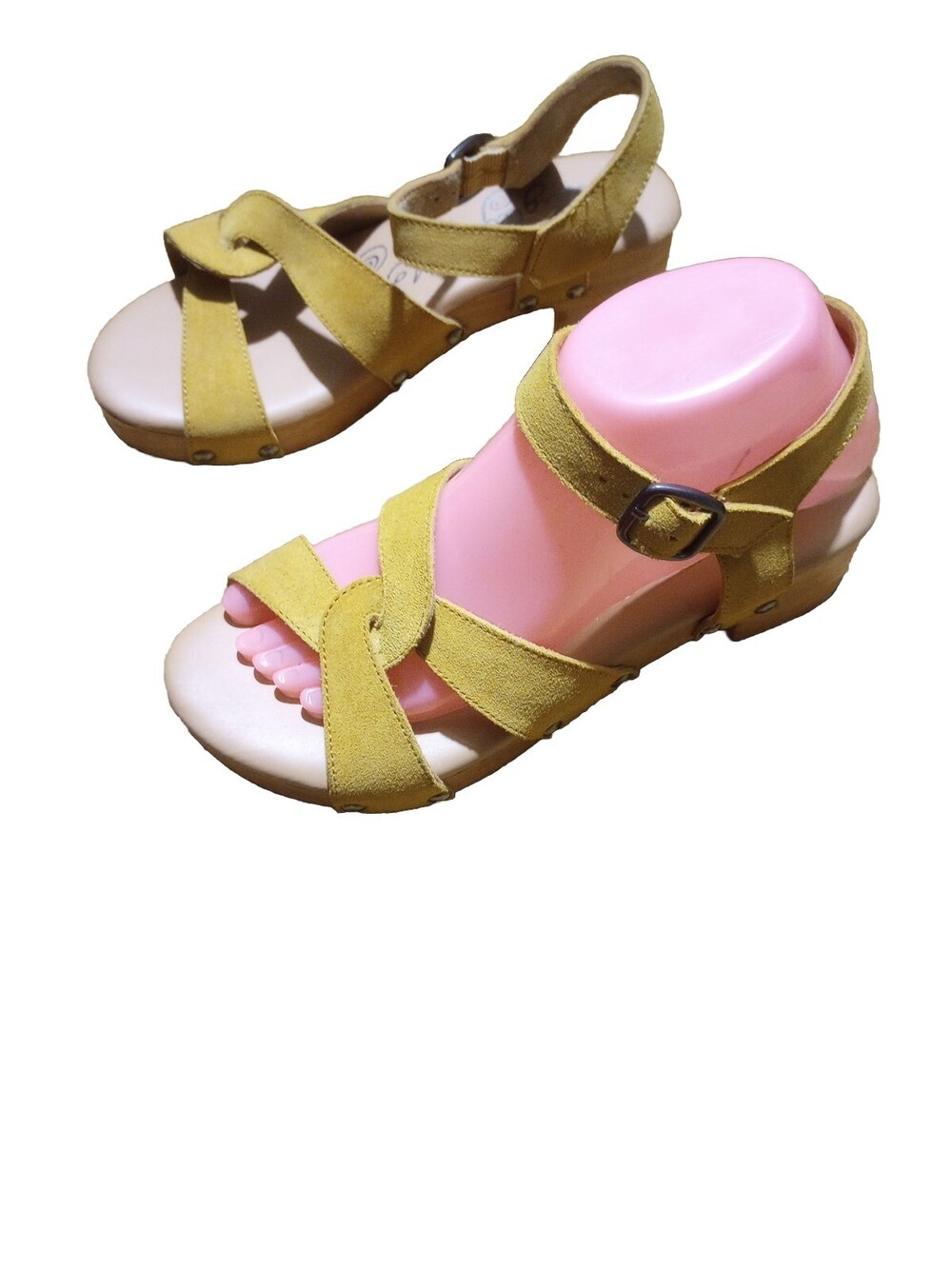 Naughty Monkey Shoes YELLOW 🟡 Suede LEATHER and Wood Sandals size 7.5M EUC